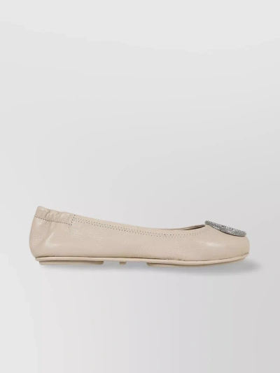Tory Burch Embellished Round Toe Ballet Flats In Cream