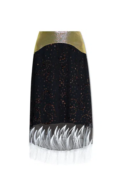 Tory Burch Embellished Midi Slip Skirt In Black