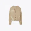 Tory Burch Embellished Snake Cardigan In Oatmeal Melange