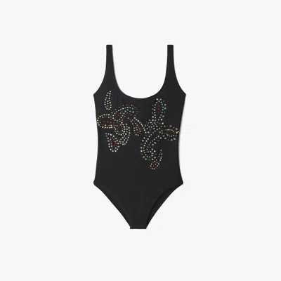 Tory Burch Embellished Swimsuit In Black