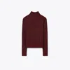 Tory Burch Embellished Viscose Jersey Turtleneck In Divine Burgundy