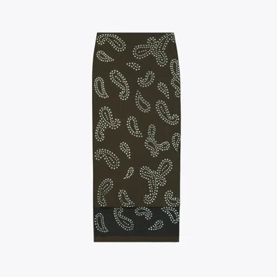Tory Burch Embellished Viscose Skirt In Green