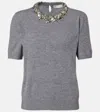 Tory Burch Embellished Wool And Cashmere Top In Gray