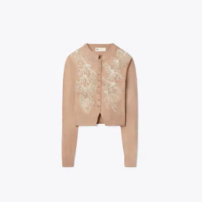 Tory Burch Embellished Wool Cardigan In Brown