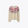 Tory Burch Embellished Wool Sweater In Beige Stone/mulberry Wine