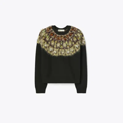 Tory Burch Embellished Wool Sweater In Black