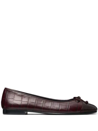 Tory Burch Claire Leather Ballerina Shoes In Burgundy