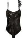 Tory Burch Faux Croc Bodysuit In Black