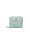 Tory Burch Embossed Double Fold Wallet In Green