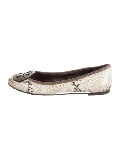 Pre-owned Tory Burch Embossed Leather Animal Print Ballet Flats In Brown