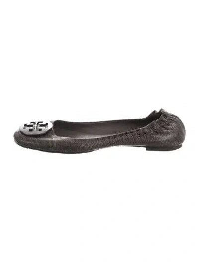 Pre-owned Tory Burch Embossed Leather Animal Print Ballet Flats In Grey