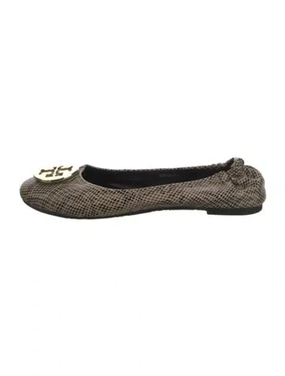 Pre-owned Tory Burch Embossed Leather Animal Print Ballet Flats In Grey