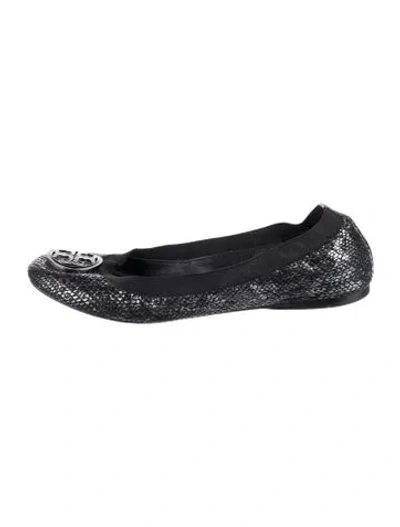 Pre-owned Tory Burch Embossed Leather Animal Print Ballet Flats In Multi