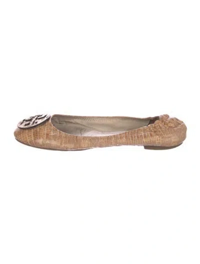 Pre-owned Tory Burch Embossed Leather Animal Print Ballet Flats In Neutral