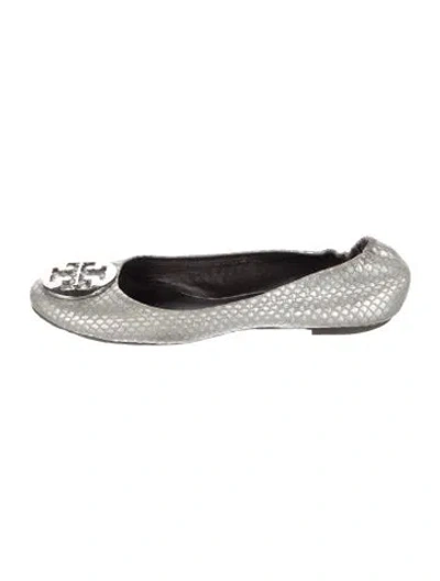 Pre-owned Tory Burch Embossed Leather Animal Print Ballet Flats In Neutral
