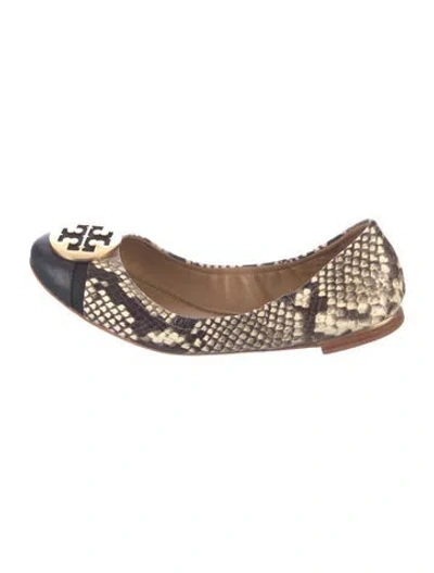 Pre-owned Tory Burch Embossed Leather Animal Print Ballet Flats In Neutrals