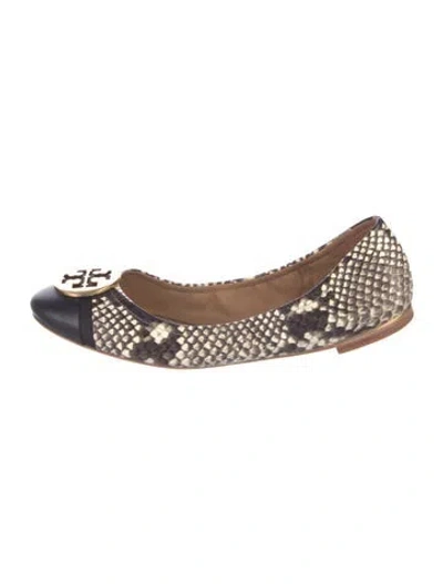 Pre-owned Tory Burch Embossed Leather Animal Print Ballet Flats In Neutrals