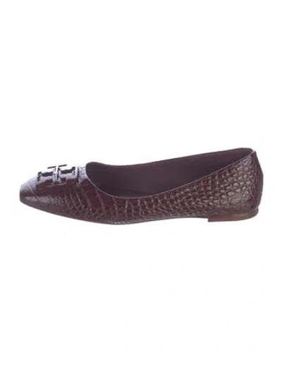 Pre-owned Tory Burch Embossed Leather Animal Print Ballet Flats In Purple