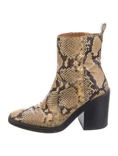Pre-owned Tory Burch Embossed Leather Animal Print Boots In Brown