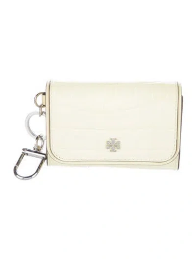 Pre-owned Tory Burch Embossed Leather Animal Print Card Holder In Yellow