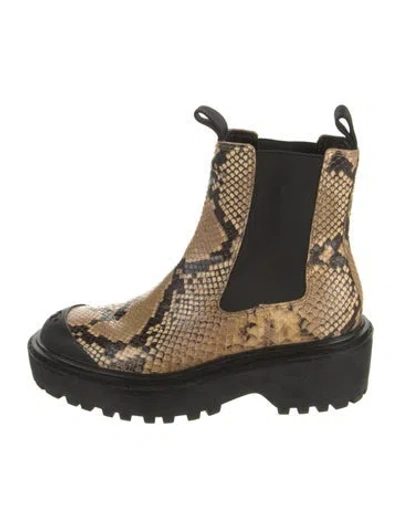 Pre-owned Tory Burch Embossed Leather Animal Print Chelsea Boots In Neutral