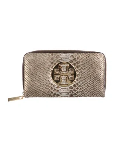 Pre-owned Tory Burch Embossed Leather Animal Print Continental Wallet