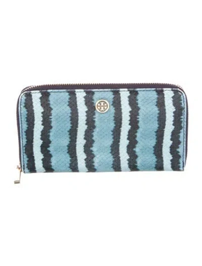 Pre-owned Tory Burch Embossed Leather Animal Print Continental Wallet In Blue