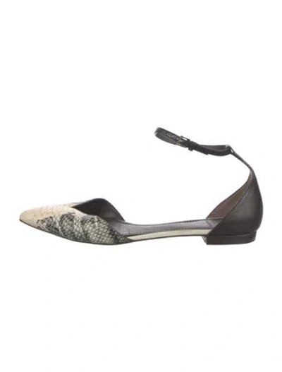 Pre-owned Tory Burch Embossed Leather Animal Print D'orsay Flats In Neutral