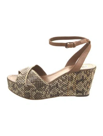 Pre-owned Tory Burch Embossed Leather Animal Print Espadrilles In Neutral