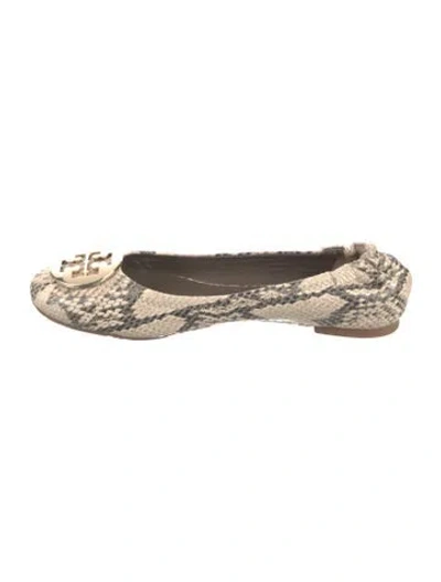 Pre-owned Tory Burch Embossed Leather Animal Print Flats In Neutral
