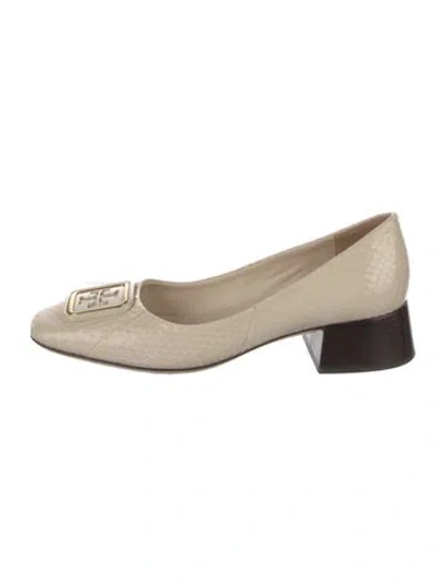 Pre-owned Tory Burch Embossed Leather Animal Print Flats In Neutral