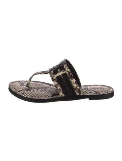 Pre-owned Tory Burch Embossed Leather Animal Print Flip Flops
