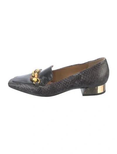 Pre-owned Tory Burch Embossed Leather Animal Print Loafers In Black