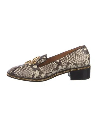 Pre-owned Tory Burch Embossed Leather Animal Print Loafers In Brown