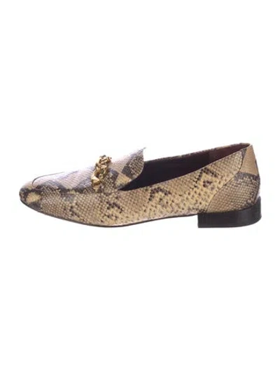 Pre-owned Tory Burch Embossed Leather Animal Print Loafers In Neutral