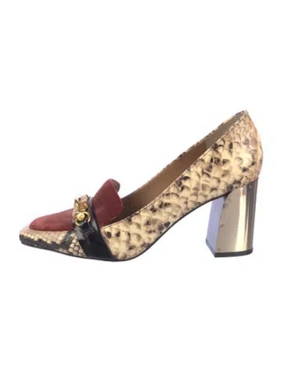 Pre-owned Tory Burch Embossed Leather Animal Print Pumps