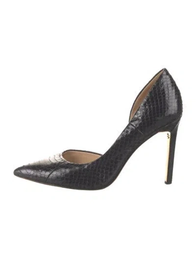 Pre-owned Tory Burch Embossed Leather Animal Print Pumps In Black