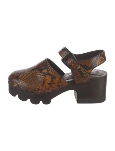 Pre-owned Tory Burch Embossed Leather Animal Print Pumps In Brown