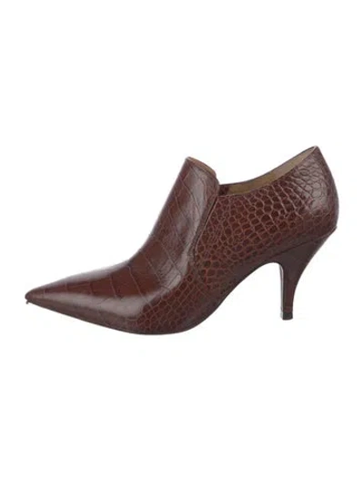 Pre-owned Tory Burch Embossed Leather Animal Print Pumps In Brown