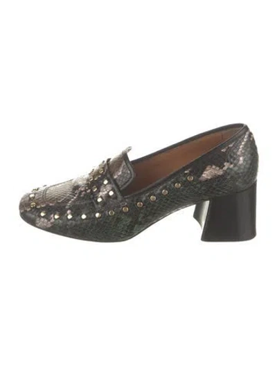 Pre-owned Tory Burch Embossed Leather Animal Print Pumps In Green