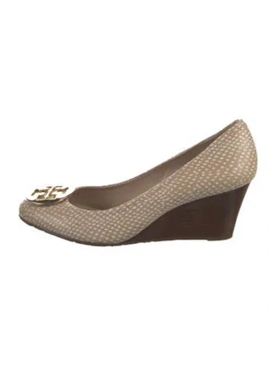 Pre-owned Tory Burch Embossed Leather Animal Print Pumps In Neutral