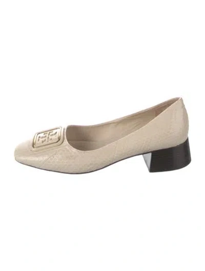 Pre-owned Tory Burch Embossed Leather Animal Print Pumps In Neutral
