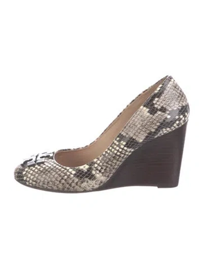 Pre-owned Tory Burch Embossed Leather Animal Print Pumps In Neutrals