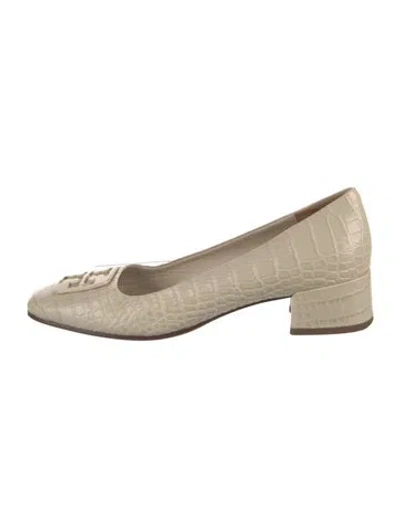 Pre-owned Tory Burch Embossed Leather Animal Print Pumps In Neutrals