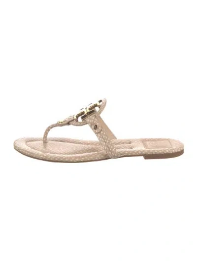Pre-owned Tory Burch Embossed Leather Animal Print Slides In Brown
