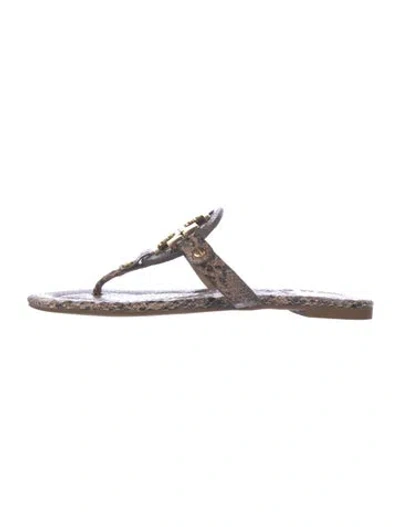 Pre-owned Tory Burch Embossed Leather Animal Print Slides In Multi