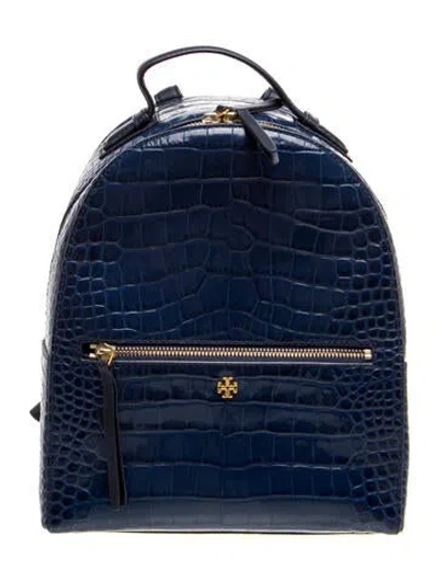 Pre-owned Tory Burch Embossed Leather Backpack In Blue