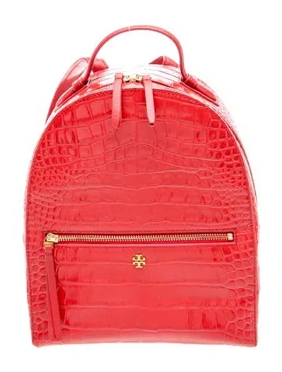 Pre-owned Tory Burch Embossed Leather Backpack In Red