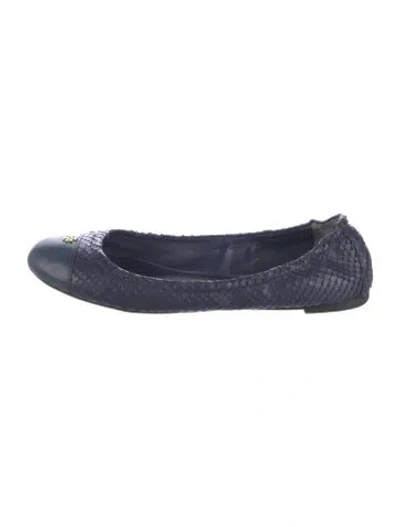 Pre-owned Tory Burch Embossed Leather Ballet Flats In Blue