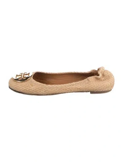 Pre-owned Tory Burch Embossed Leather Ballet Flats In Brown